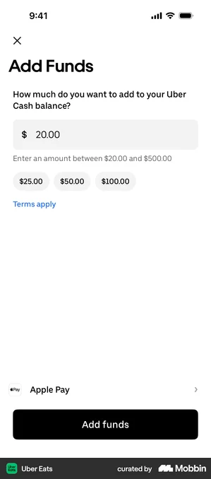Uber Eats add funds